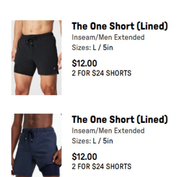 Men's Fabletics Athletic Shorts Lined "The One Short" 5" - Picture 2 of 3